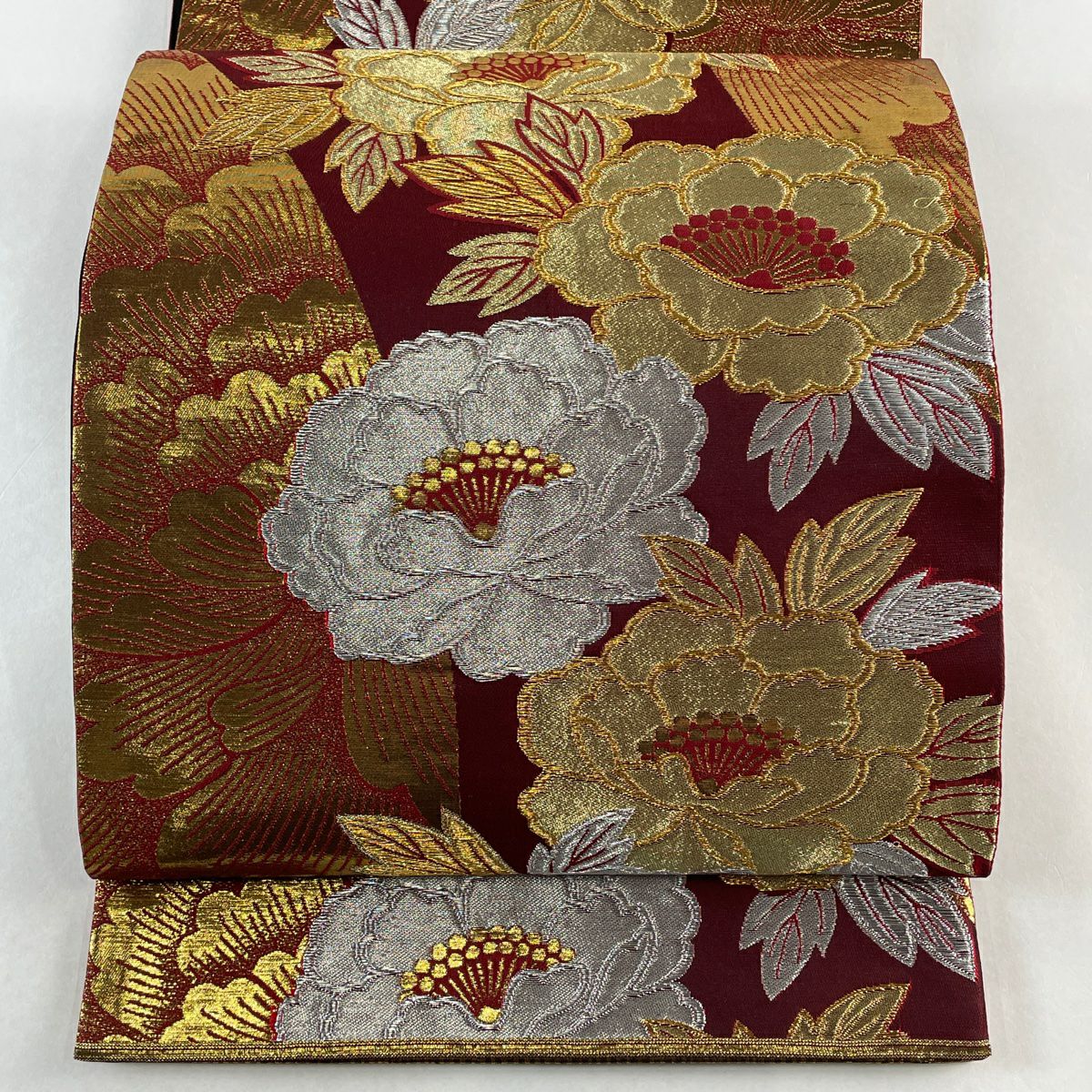 30％OFF 袋帯 美品 秀品 桜 花弁 金銀糸 箔 銀色 六通 正絹 K30