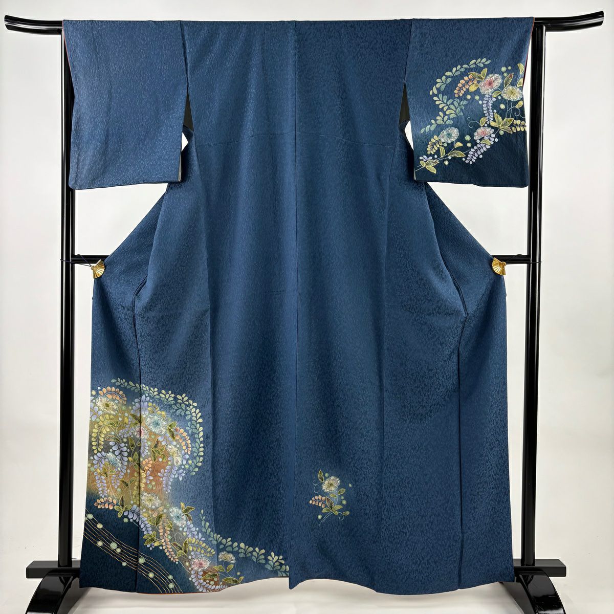 付下げ 身丈156cm 裄丈64.5cm M 袷 幾何学 裾ぼかし 紫 正絹 秀品