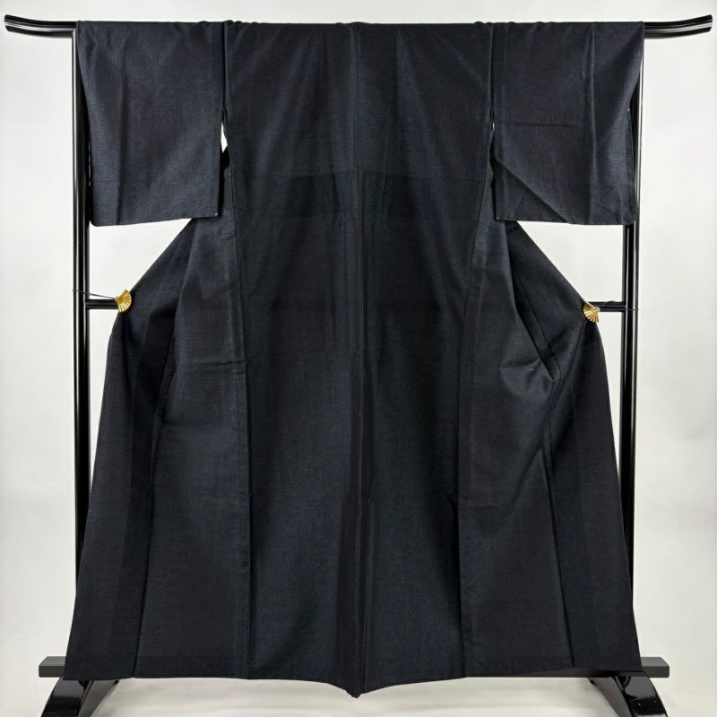 美品】 お召 身丈160.5cm 裄丈67cm M 単衣 やまと 縞 黒 正絹 秀品