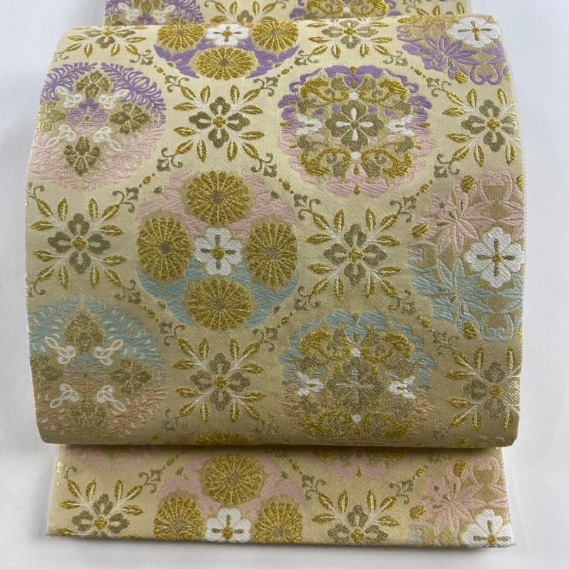 袋帯 美品 逸品 華文 花菱 金銀糸 金色 六通 正絹｜中古・古着