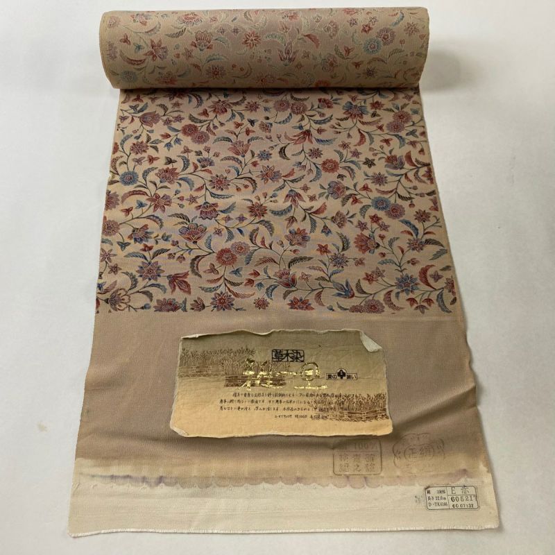 反物 秀品 小紋 草花 薄茶色 正絹|中古・古着・リサイクル着物通販|バイセル オンライン