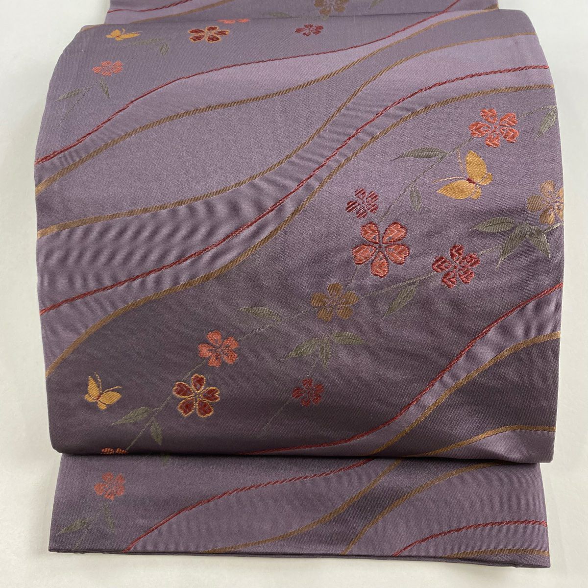 袋帯 美品 秀品 花唐草 銀糸 紫 全通 正絹｜中古・古着