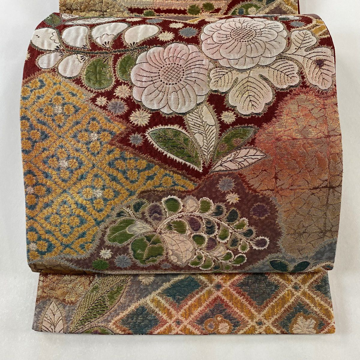 袋帯 美品 秀品 雪輪 華文 金銀糸 箔 赤紫 六通 正絹 ｜中古・古着