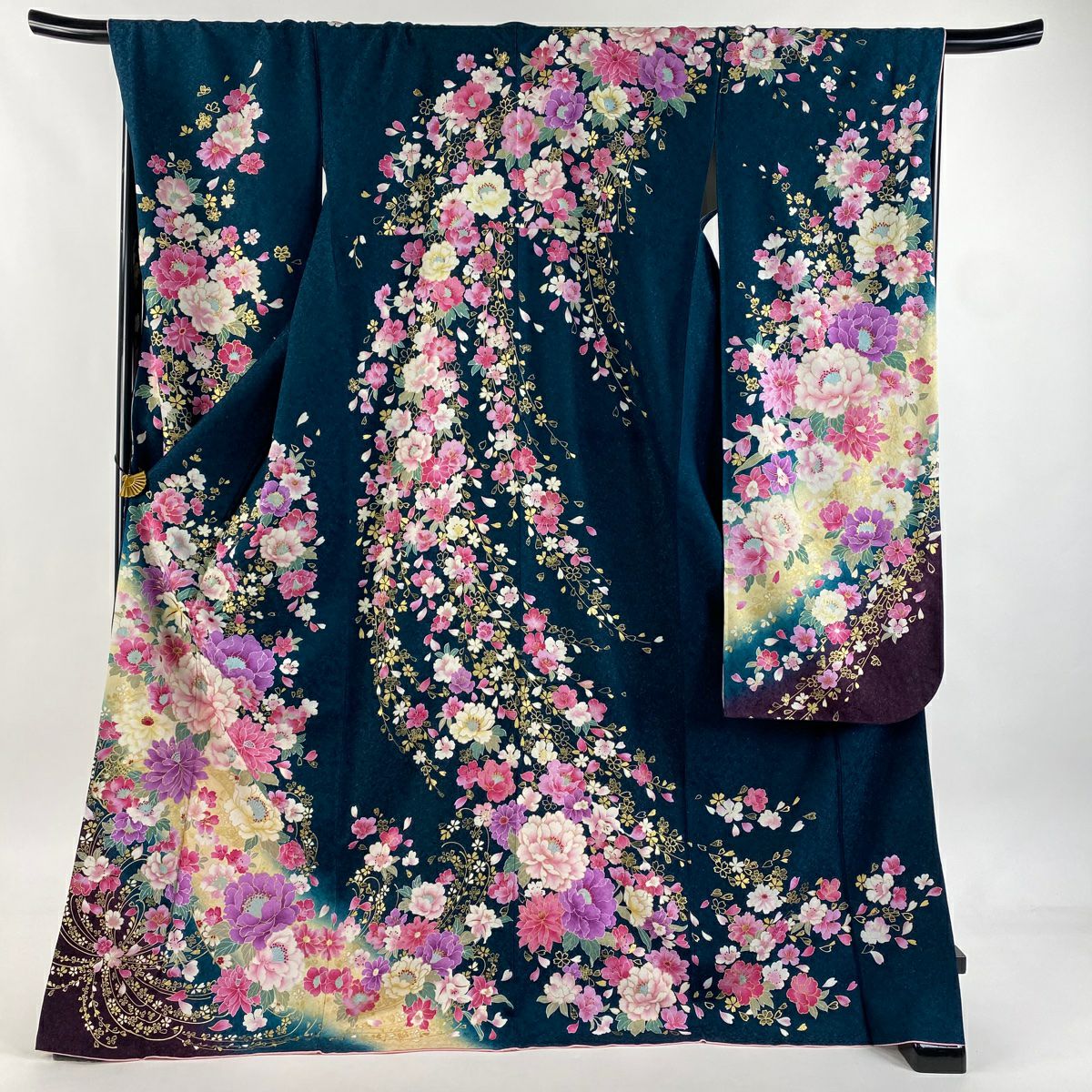 美品】 振袖 身丈170cm 裄丈68cm L 袷 牡丹 鳳凰 金銀彩 ぼかし