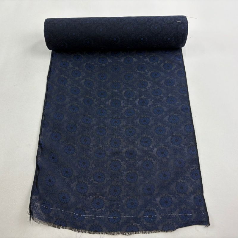 反物 逸品 お召 紗 菱 菊 紗 紺色 正絹｜中古・古着・リサイクル着物