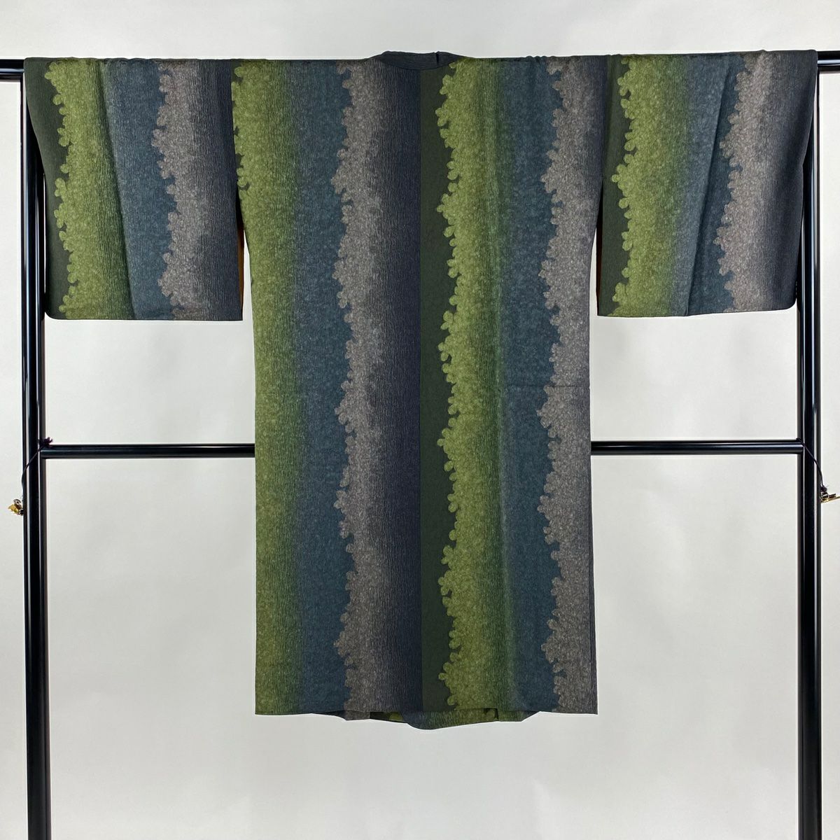 道行 身丈97cm 裄丈67cm M 和装コート 角衿 縦縞 灰色 正絹 美品 秀品  