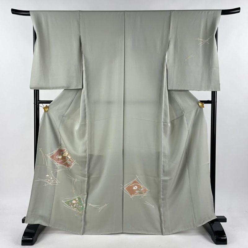 付下げ 身丈166.5cm 裄丈69cm 未仕立て 仮絵羽 万寿菊 松葉 金糸