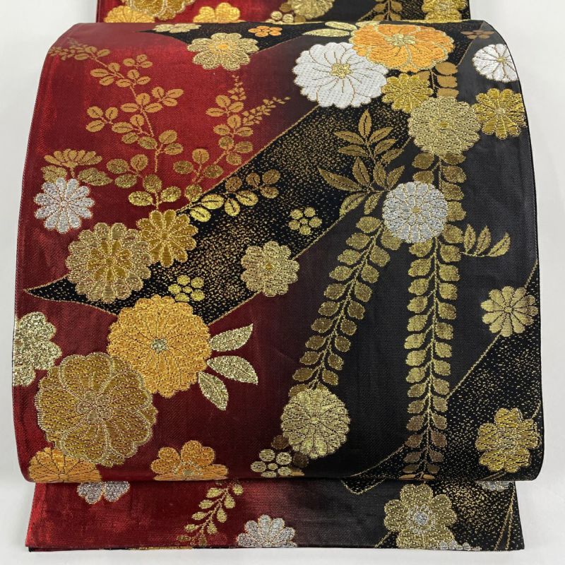 袋帯 美品 秀品 草花 熨斗 箔 金銀糸 黒 六通 正絹｜中古・古着