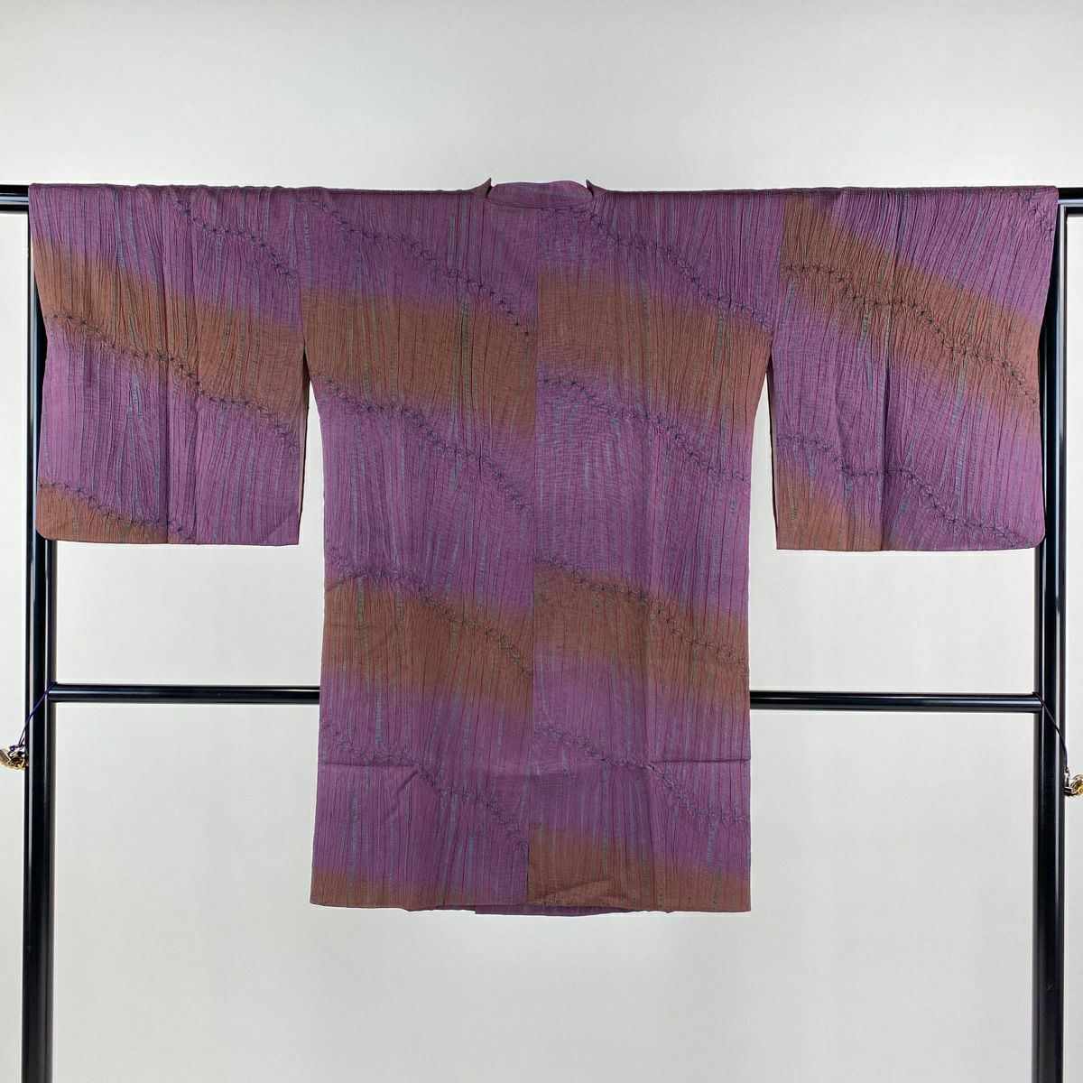 道行 身丈120.5cm 裄丈64cm M 和装コート 角衿 草花 寄せ柄 山吹茶色  