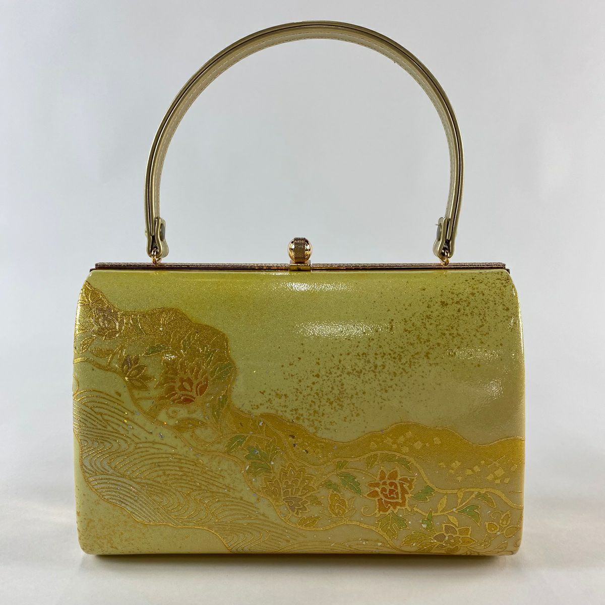 和装バッグ 美品 優品 カジュアル 麻の葉 灰茶 正絹 和装小物