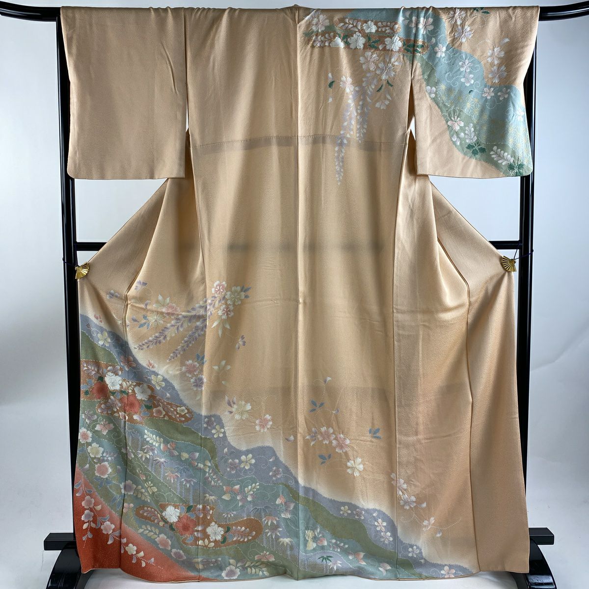 小紋 身丈160.5cm 裄丈64.5cm M 袷 辻が花柄 ヱ霞 青灰色 正絹 秀品｜中古・古着・リサイクル着物通販｜バイセル オンライン