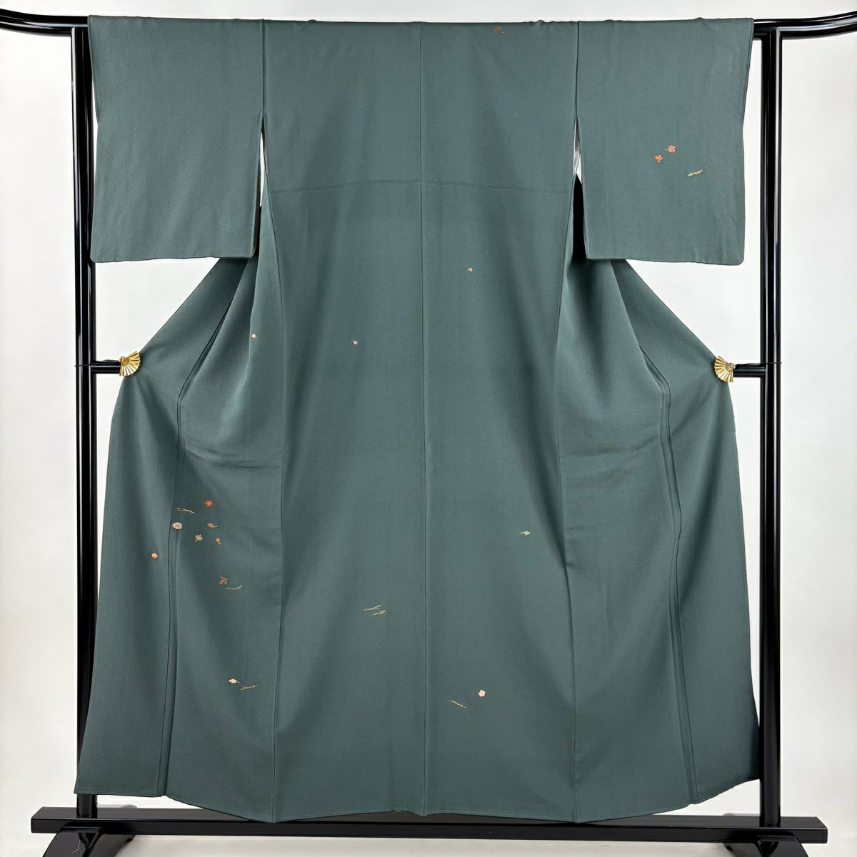 付下げ 身丈155cm 裄丈63.5cm S 袷 華文 地紋 金彩 刺繍 茶緑色 正絹
