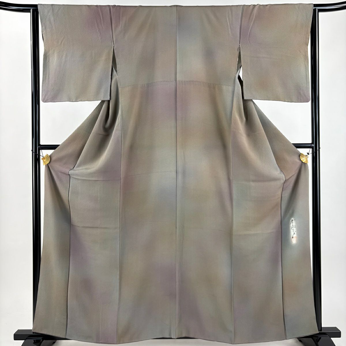 小紋 身丈157.5cm 裄丈64.5cm M 袷 斉藤三才 落款あり 小梅 青紫 正絹