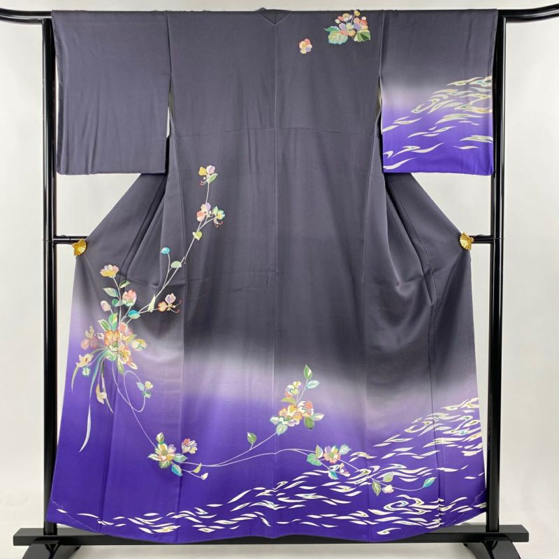 最終値下げ 訪問着 京友禅 金彩 銀彩 枝花 萩 よもぎ色 緞子地
