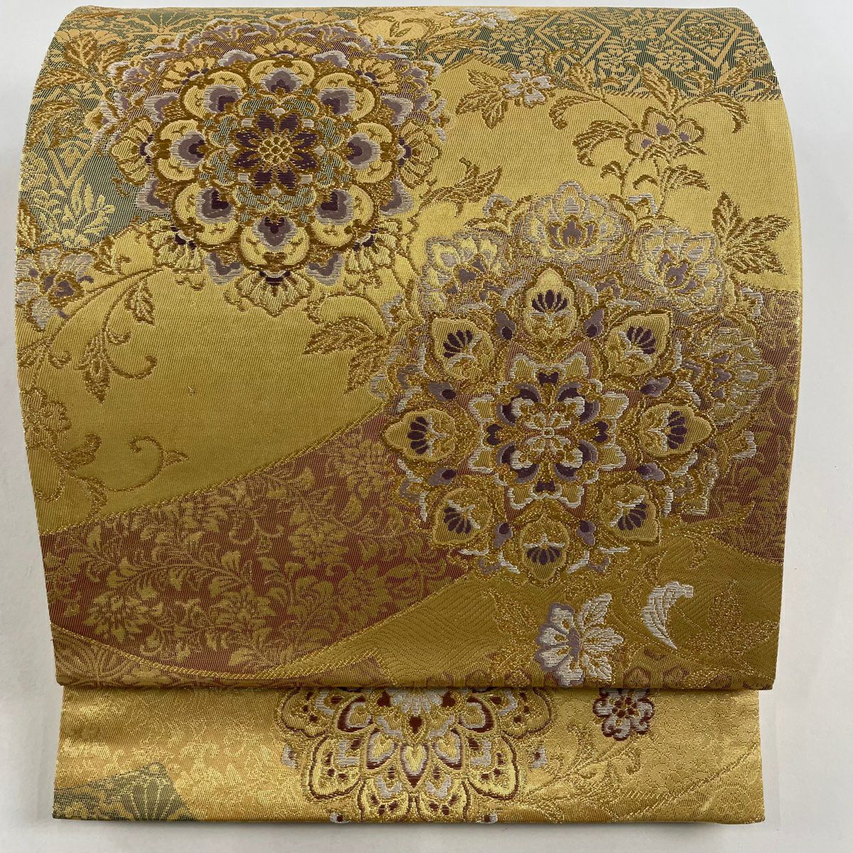 袋帯 美品 秀品 やまと 華文 草花 金銀糸 箔 金色 六通 正絹