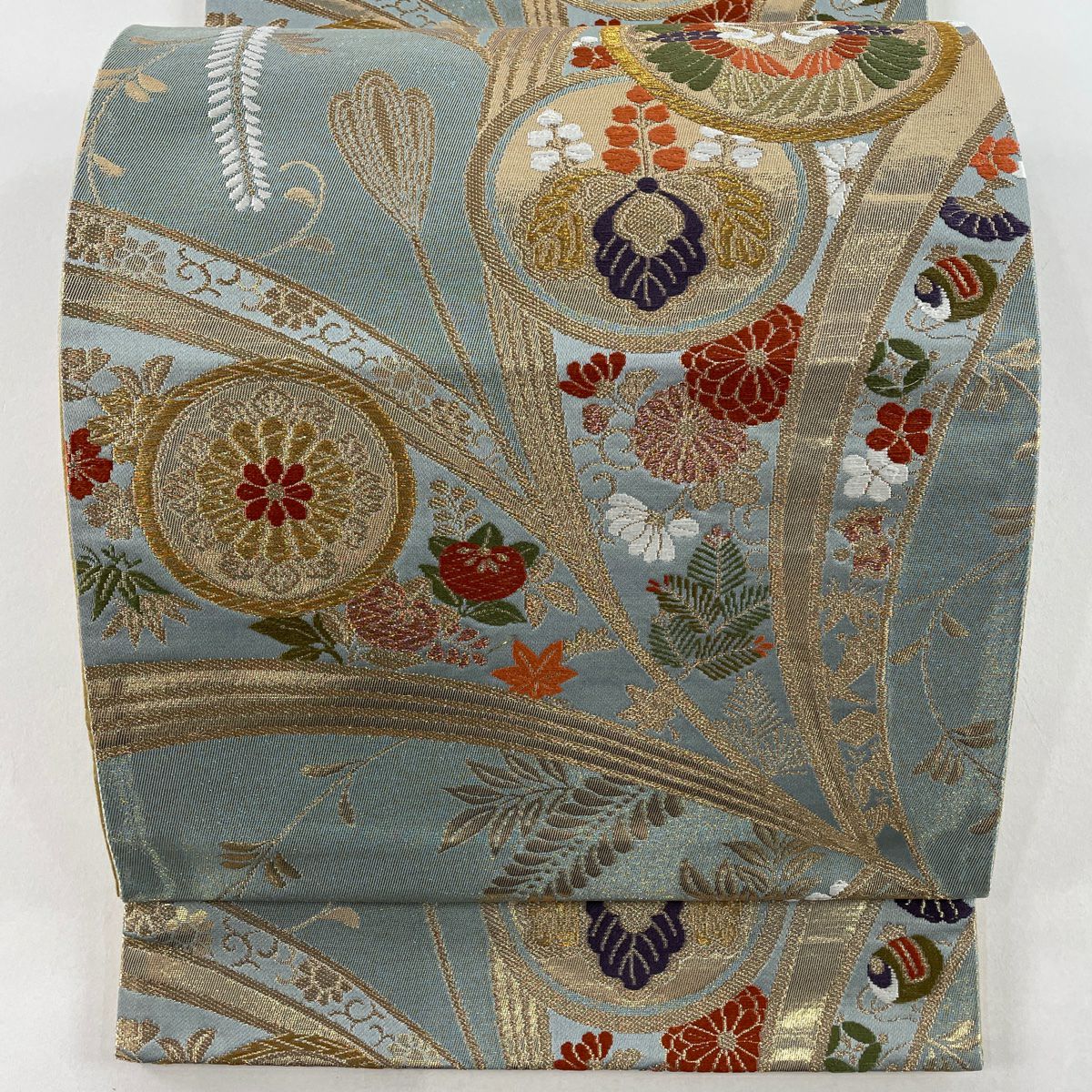 袋帯 逸品 蜀江華文 金糸 刺繍 水色 六通 正絹 【中古】 驚きの破格値