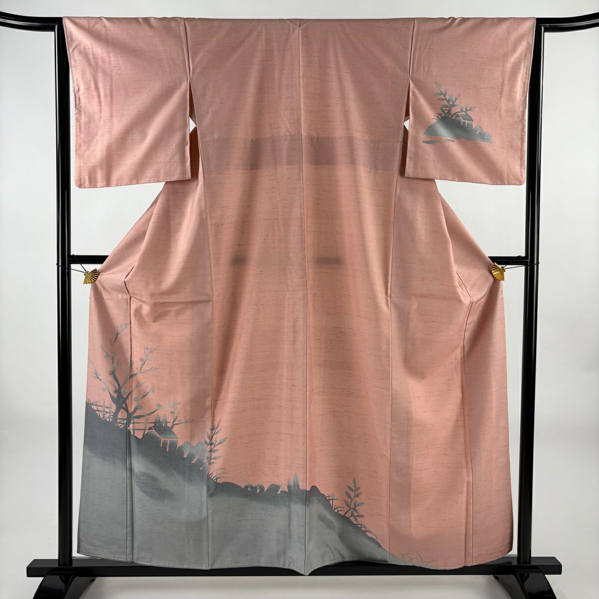 付下げ 身丈153.5cm 裄丈63cm S 袷 落款あり 葉と実 幾何学模様 濃紫