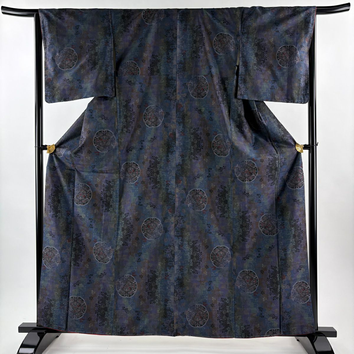 美品】 色無地 身丈156.5cm 裄丈65cm M 袷 地紋 薄オレンジ 正絹 優品