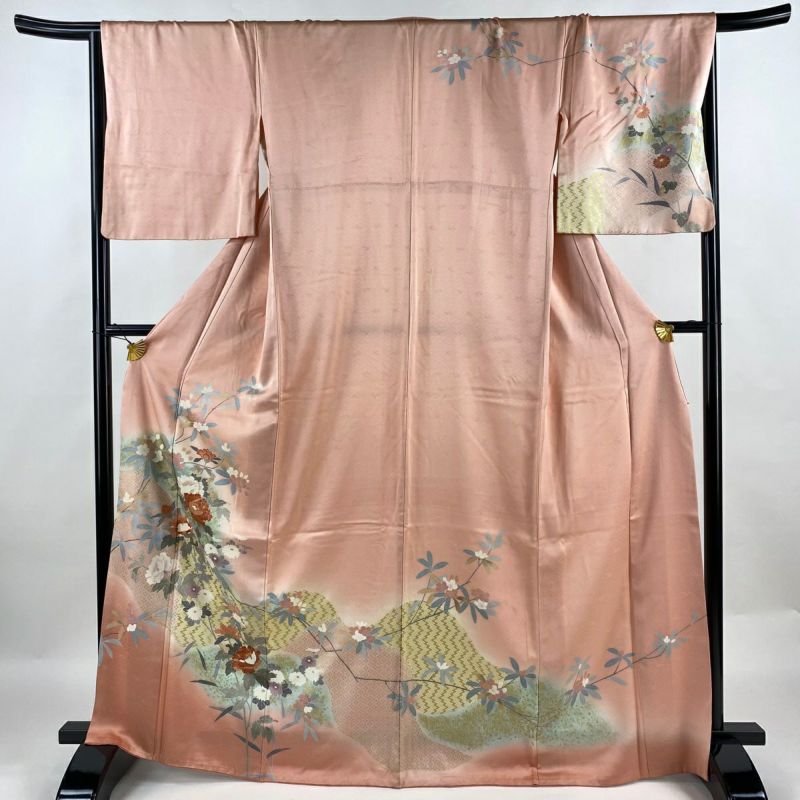 訪問着 身丈167cm 裄丈67cm M 袷 草花 道長取り 金彩 ぼかし ピンク 正絹 秀品|中古・古着・リサイクル着物通販|バイセル オンライン