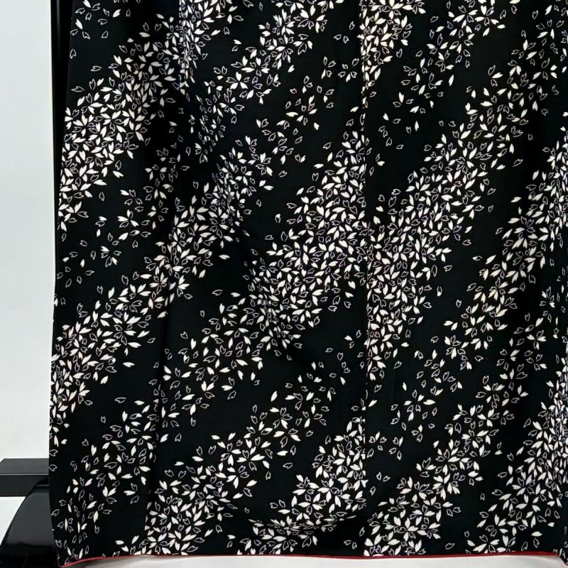 新品　たたき染に枝垂れ桜が描かれた小紋　着物 裄長】訪問着 袷 しだれ桜に扇 観世水文織出し 絞り 金彩 刺繍 黒 丈