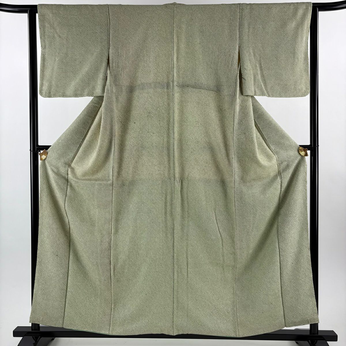 小紋 身丈154.5cm 裄丈61.5cm S 袷 幾何学 葉柄 薄茶色 正絹 秀品