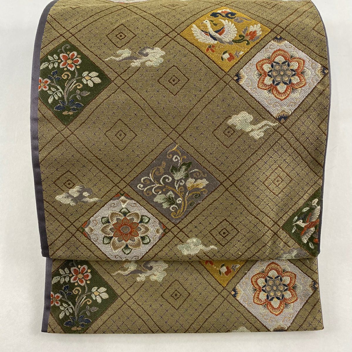 袋帯 美品 秀品 鳥 草花 刺繍 箔 緑 全通 正絹|中古・古着 袋帯 美品 秀品 鳥 草花 刺繍 箔 緑 全通 正絹|中古・古着