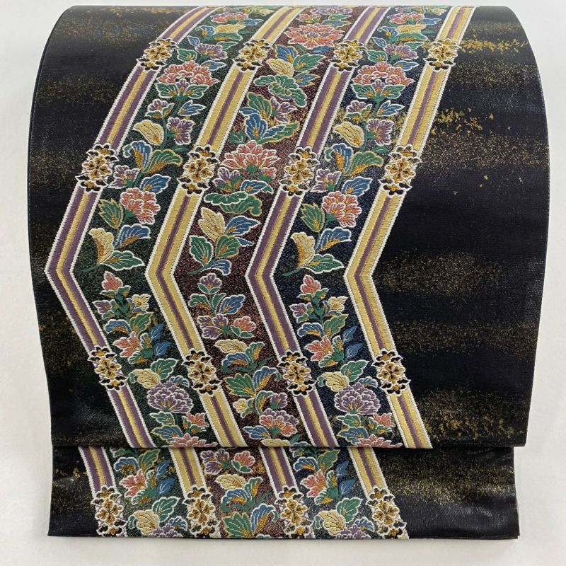 大華紋 袋帯 新品未使用品 金糸 銀糸 ラメ糸 キラキラ 正絹 六通 袋帯 美品 秀品 華飾金彩 花 幾何学模様 金銀糸 ラメ糸 銀色 六