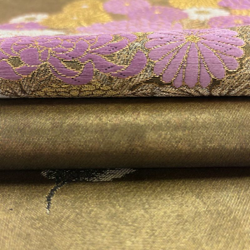 袋帯 美品 逸品 じゅらく 落款あり 帝王紫 菊尽くし 金糸 箔
