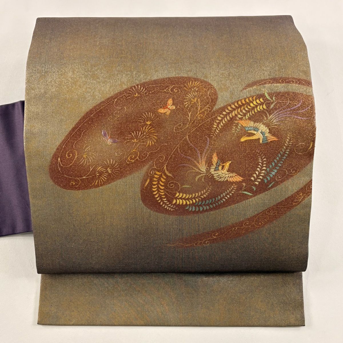美品】和装バッグ 逸品 OKAJIMA 花唐草 金彩 金茶 正絹 和装小物｜中古