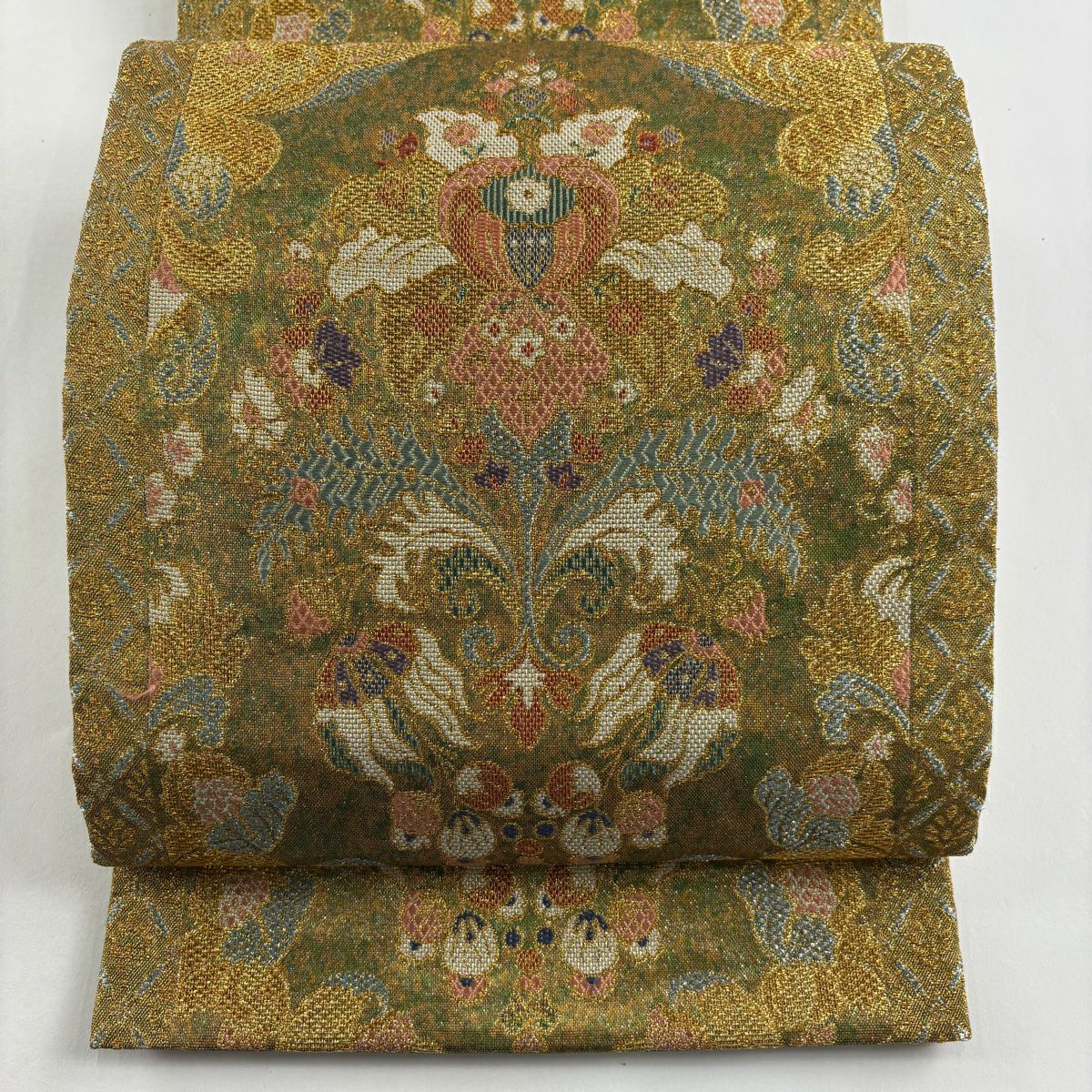 袋帯 名品 華文 花菱 金銀糸 箔 灰紫 六通 正絹｜中古・古着