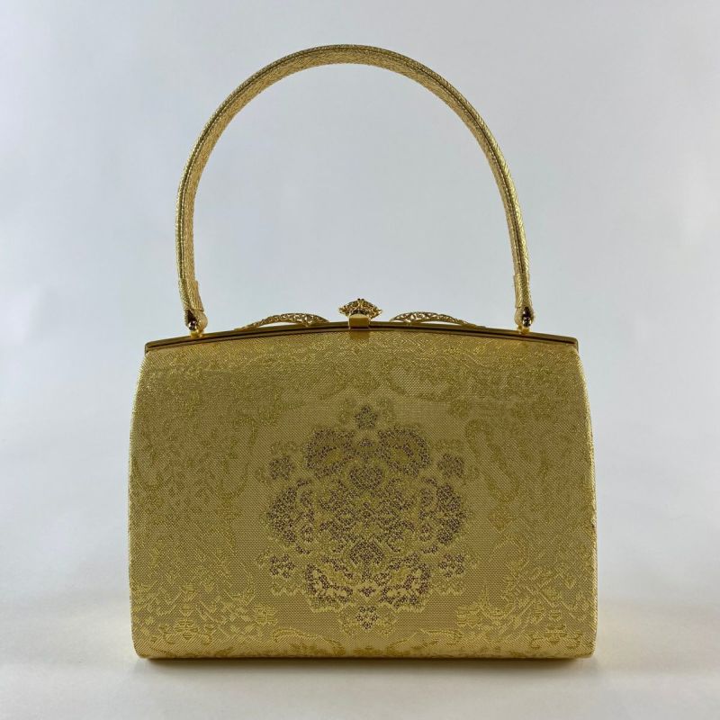 和装バッグ 美品 優品 フォーマル 華文 草花 箔 金糸 金色 正絹