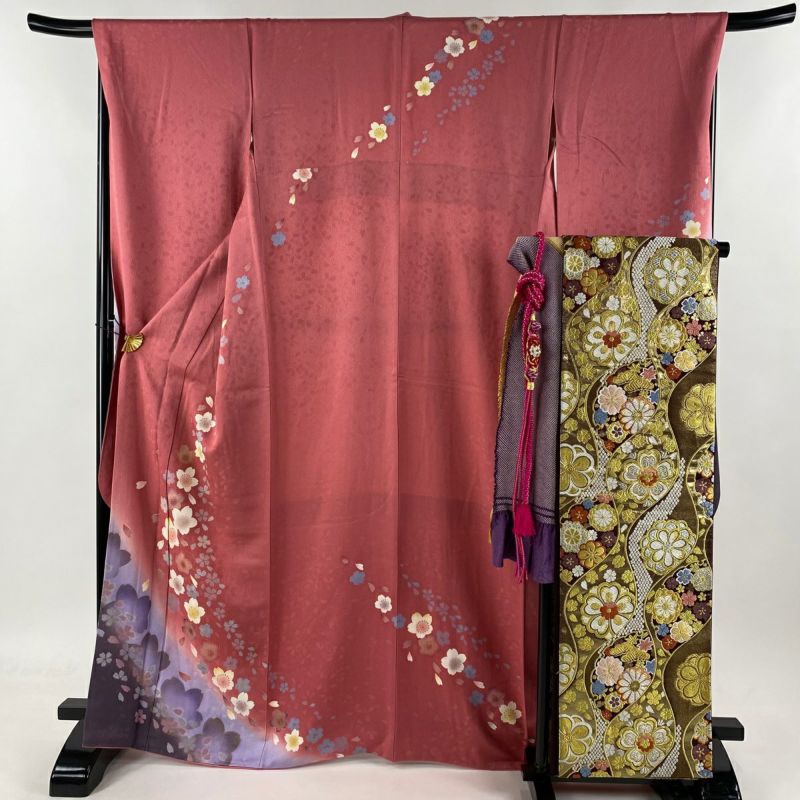 振袖 正絹 梅の花に熨斗 乱菊 広衿 袷 着物T-2646