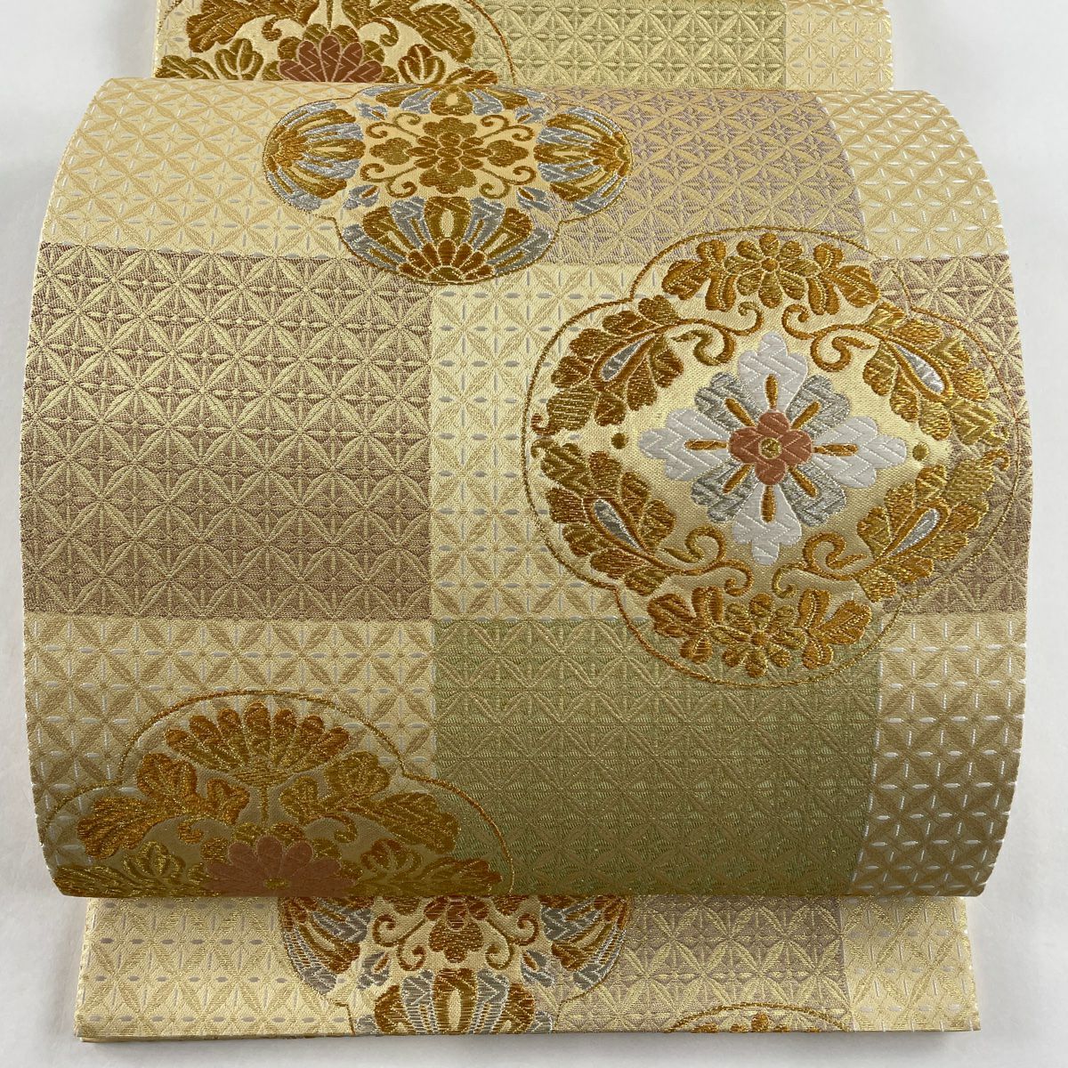 在庫一掃】 袋帯 美品 秀品 華文 芝 唐織 金銀糸 灰紫 六通 正絹