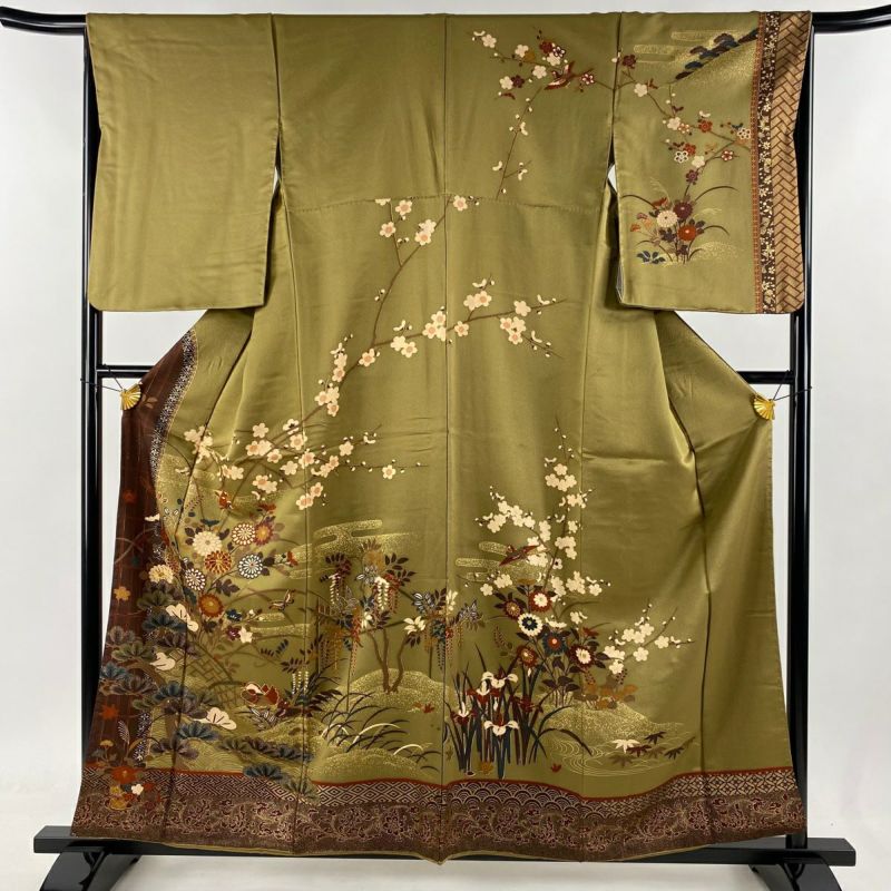 訪問着 秀品 蝶 枝垂桜 金銀彩 ぼかし オレンジ 袷 164cm 65cm M