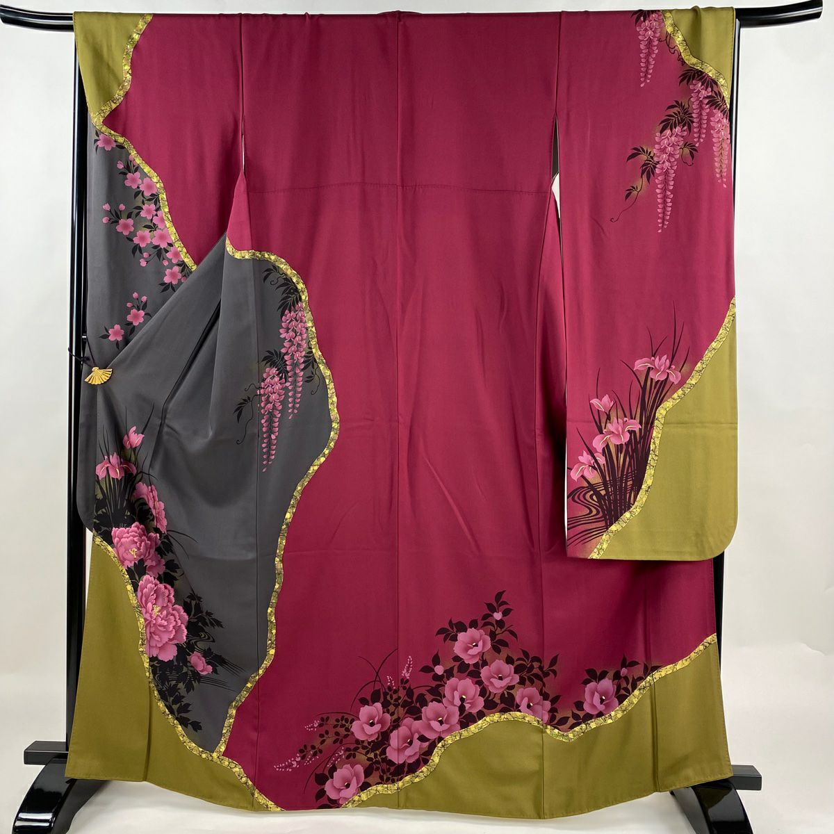 振袖 身丈165cm 裄丈67cm M 袷 菊 枝梅 金糸 金彩 ピンク 正絹