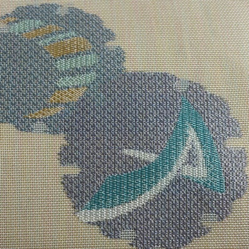 美品】 名古屋帯 秀品 夏帯 雪輪 幾何学 ラメ ベージュ 正絹｜中古