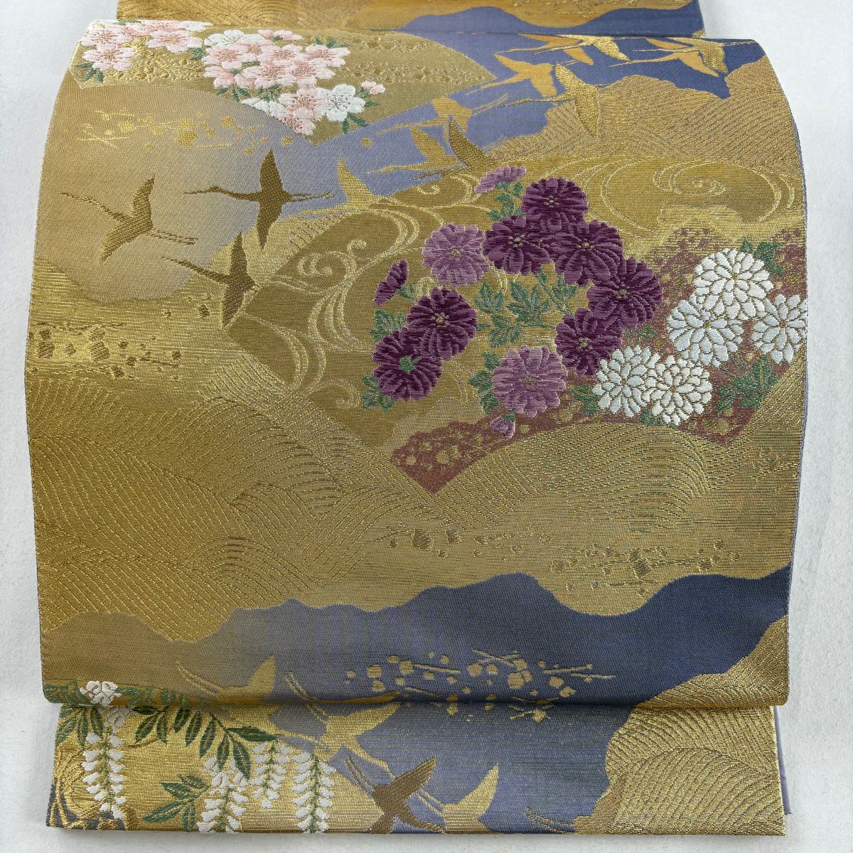 A5 新品未使用　美品　逸品　お太鼓　正絹　金糸　着物 平和屋着物◎太鼓柄袋帯 天井飛鶴花文 金銀糸 正絹 逸品