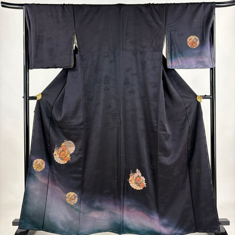 充実の品 訪問着 身丈166.5cm 裄丈70cm L 袷 吉乃一廉 落款あり 草花 波 着物・浴衣