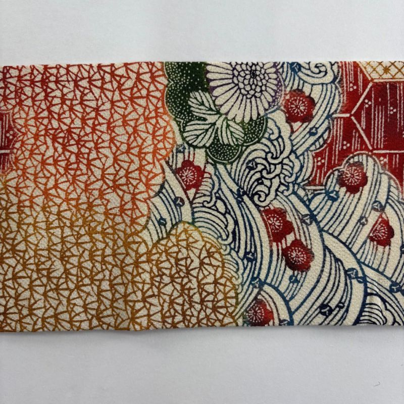 美品】 名古屋帯 秀品 菊 梅 縮緬 赤 正絹｜中古・古着・リサイクル