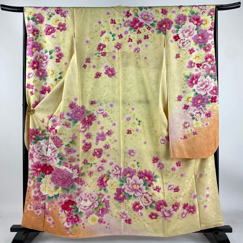 振袖 身丈160.5cm 裄丈69.5cm L 袷 やまと 牡丹 桜 金銀彩