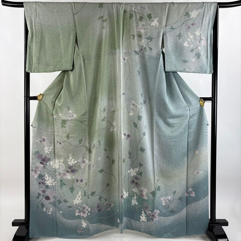 訪問着 身丈163.5cm 裄丈67cm M 袷 落款あり 草花 染め分け