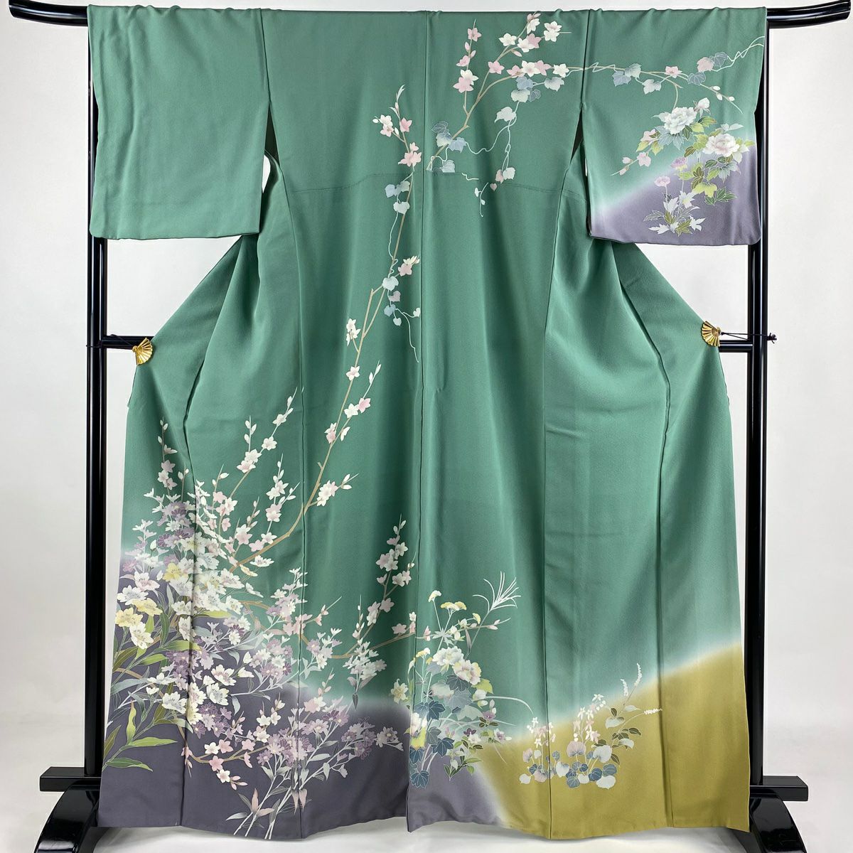 訪問着トールサイズ[袷]水色の風に舞う流麗な草花 身丈166 裄68