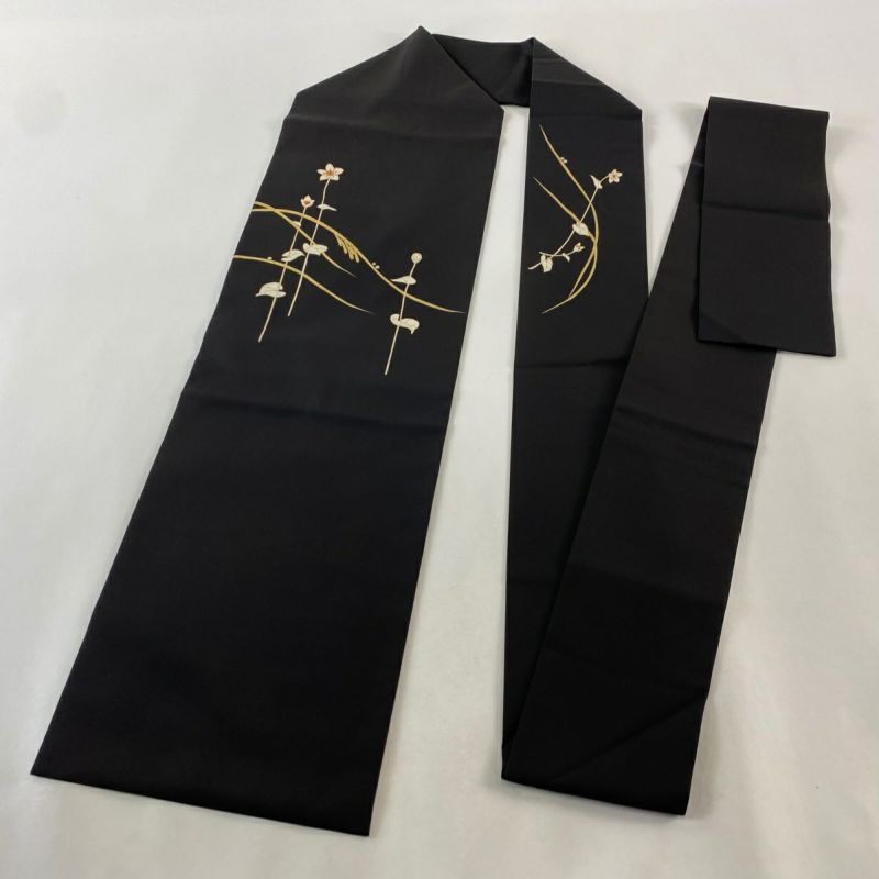 SALE❤️正絹　絽　名古屋帯地　未加工品　濃紺にシャンパンゴールドの蝶々￼ SALE❤️正絹 絽 名古屋帯地 未加工品 濃紺にシャンパンゴールド
