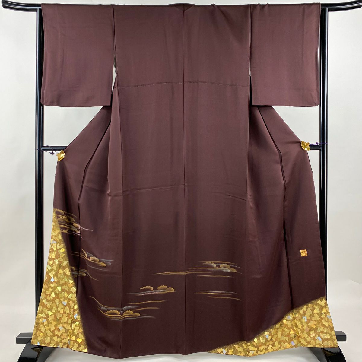 振袖　広衿　袷　金彩　裄長　ロング丈　裄67.5cm　丈162.5cm 振袖 身丈159cm 裄丈67.5cm L 袷 堀省平 落款あり 箔散らし 蝶