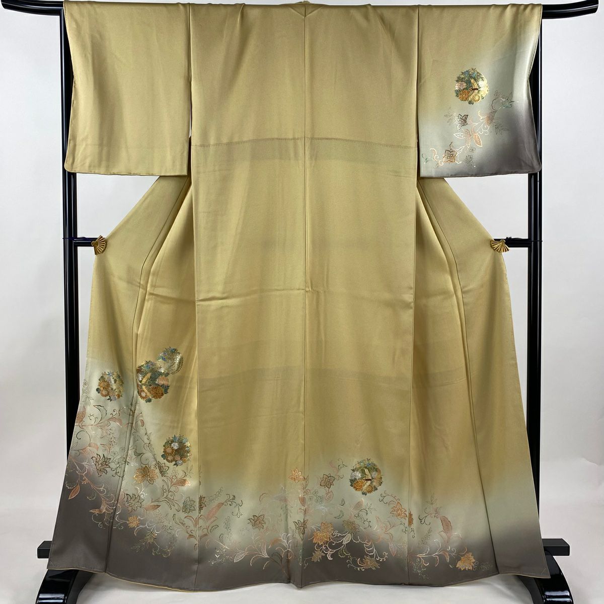 30%OFF 袋帯 美品 秀品 関西仕立て 扇 花丸文 唐織 箔 ベージュ