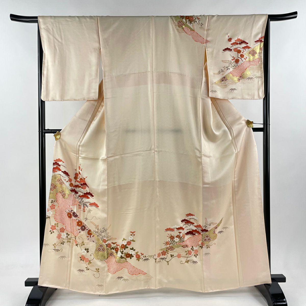 袋帯 美品 秀品 扇 菊唐草 金銀糸 箔 灰色 六通 正絹｜中古