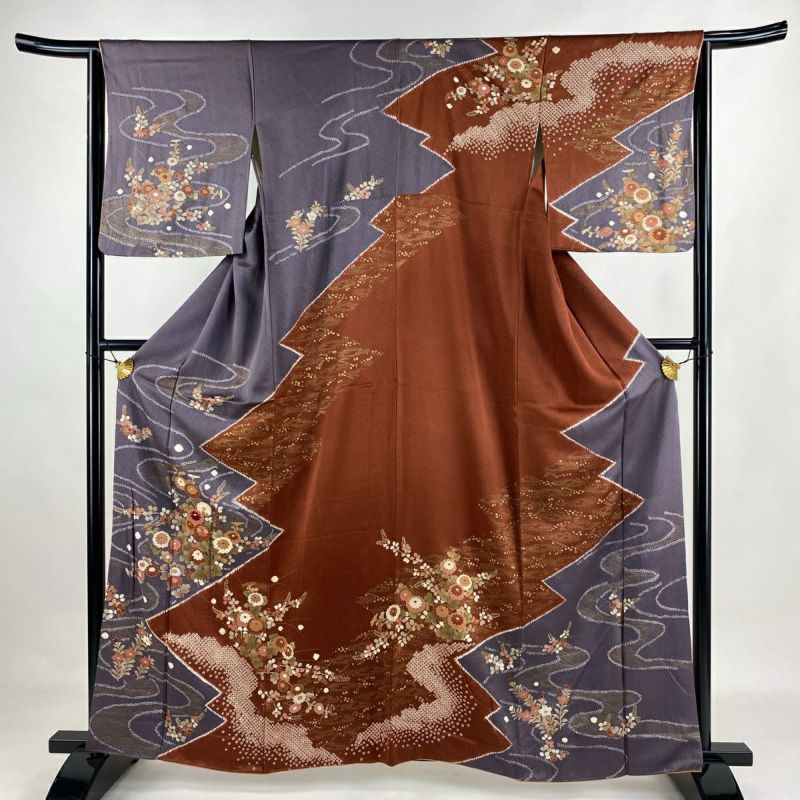 ［2881］訪問着 美品 辻ヶ花 落款有 一つ紋 橘 絞り 正絹 着物 袷 c897fde18895a100b4053279f077f5