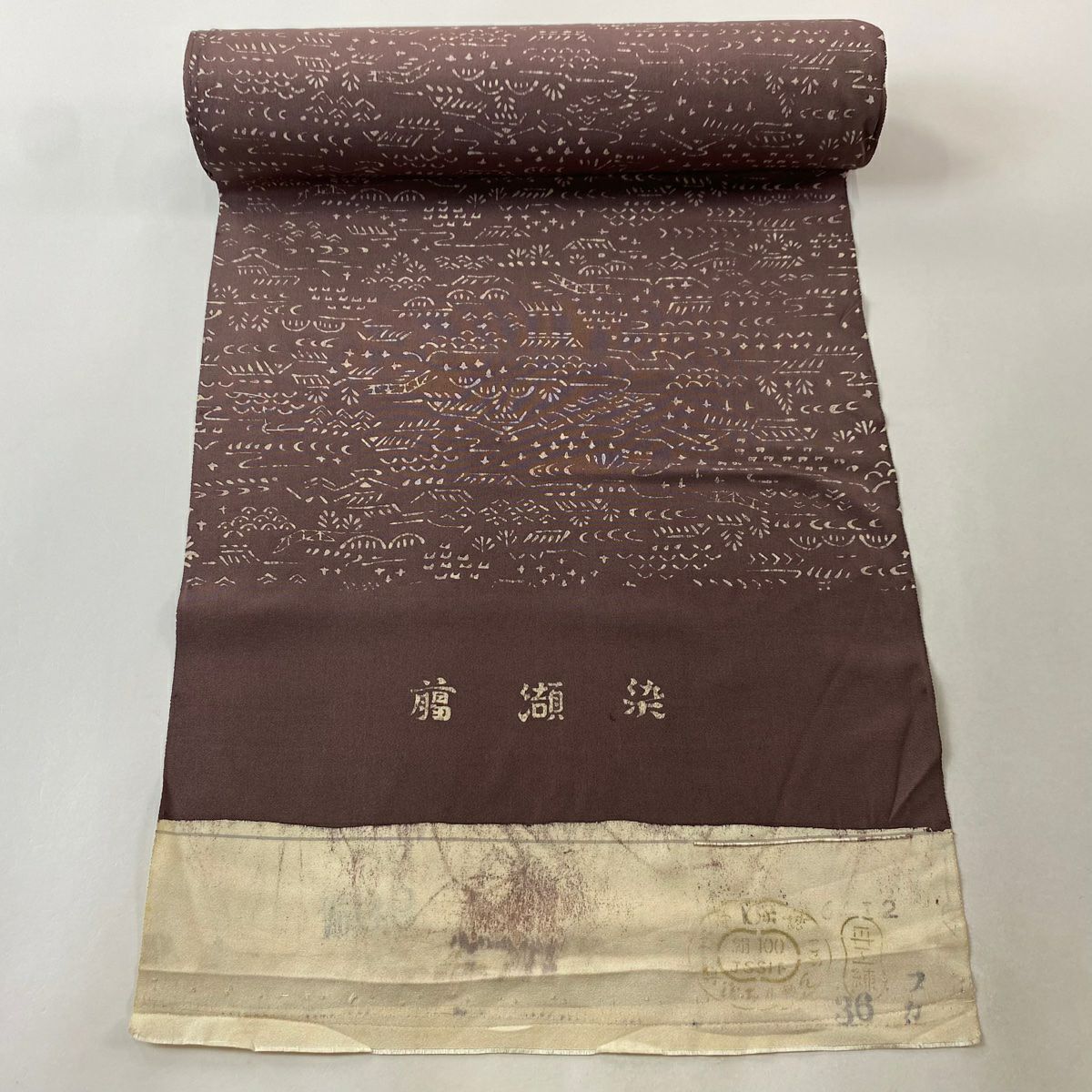 反物 秀品 小紋 桜 金彩 茶緑色 正絹｜中古・古着・リサイクル