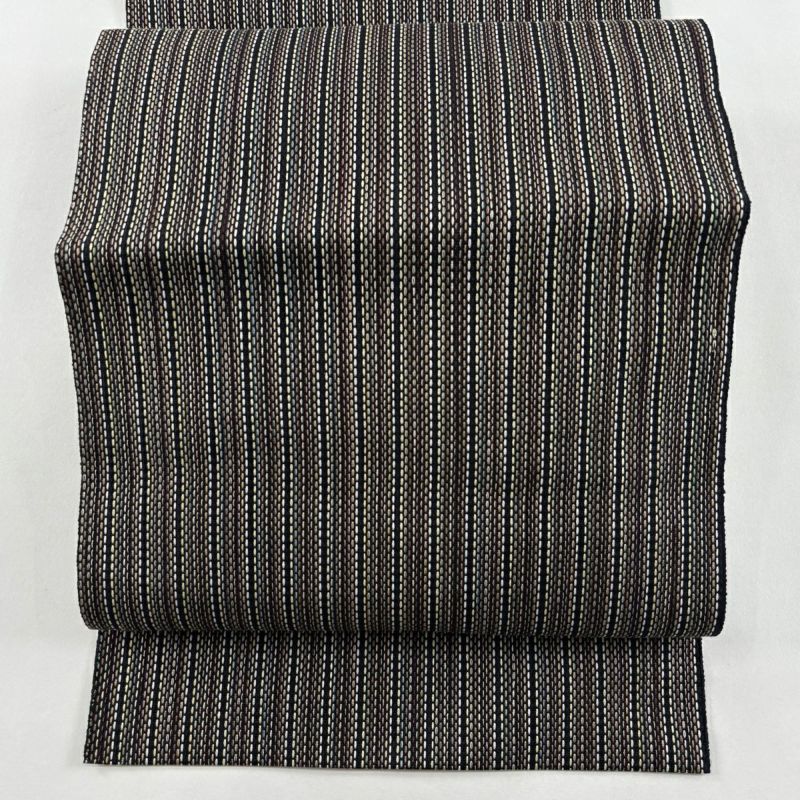 名古屋帯 秀品 八寸名古屋帯 松葉仕立て 縞 黒 正絹｜中古・古着