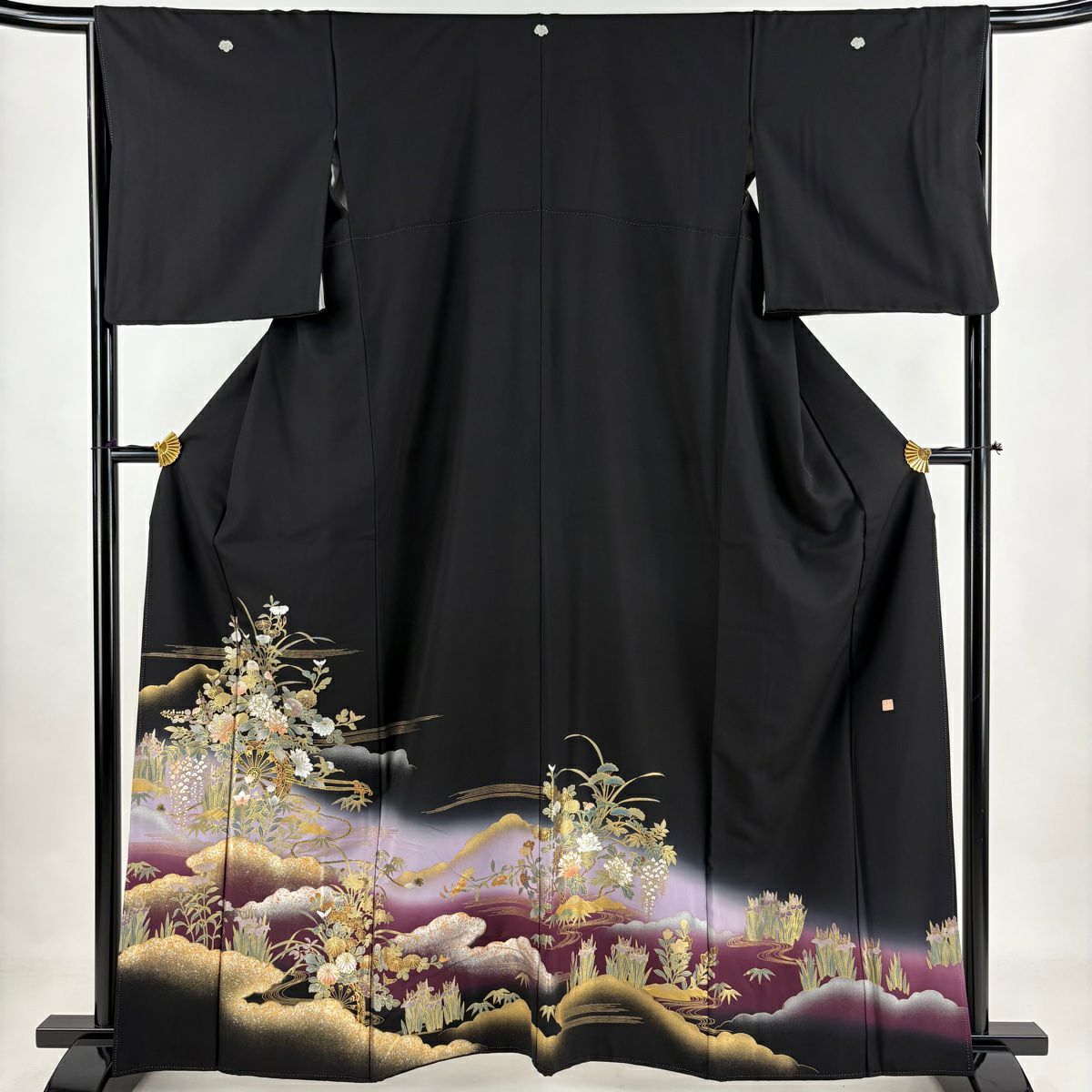 黒留袖 身丈160cm 裄丈65cm M 袷 落款あり 風景 樹木 黒 正絹 秀